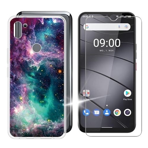 IJTYHF Gehärtetes Glas Schutzfolie Glass + Hülle Schutzhülle für Gigaset GS5 Pro (6.30") Transparent Silikon Flexibel Weich TPU Handyhülle Tasche Case Cover -Bunter Sternenhimmel von IJTYHF