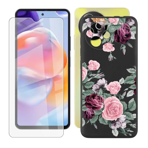 IJTYHF Hülle für Blackview Shark 8 (6.78 Zoll) Handyhülle Silikon Cases Weich Phone Case TPU Cover Protector Hüllen Black Bumper + Displayschutzfolie Gehärteter Film -Pinke Rose -A37 von IJTYHF
