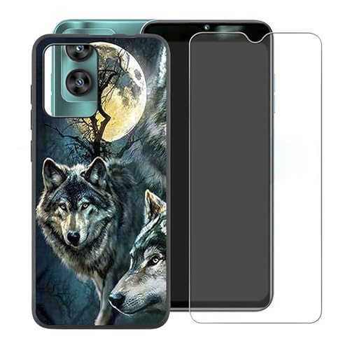 IJTYHF Hülle für Oukitel C36 (6.56 Zoll) Cover Cases Silikon Weich TPU Handyhülle Protector Hüllen Black Bumper + Displayschutzfolie Gehärteter Film -Romantischer Wolf -A29 von IJTYHF