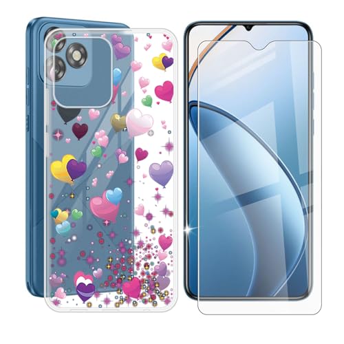 IJTYHF Hülle für Oukitel C53 (6.60 Zoll) Handyhülle Silikon Weich Phone Case TPU Cover Protector Hüllen Transparent Bumper+ Displayschutzfolie Gehärteter Film -Romantischer Ballon von IJTYHF