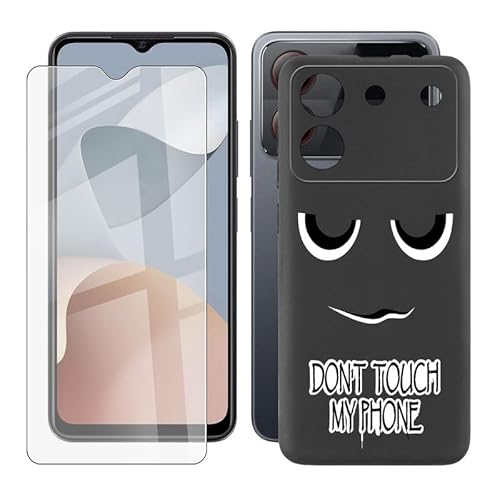 IJTYHF Hülle für ZTE Blade A54 (6.60 Zoll) Cover Cases Silikon Weich TPU Handyhülle Protector Hüllen Black Bumper + Displayschutzfolie Gehärteter Film - Fass Mich Nicht an von IJTYHF