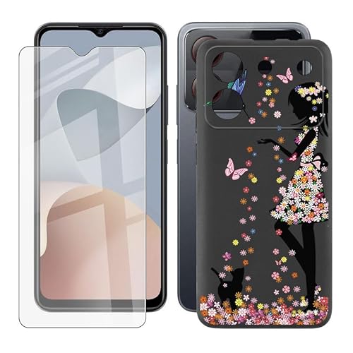 IJTYHF Hülle für ZTE Blade A54 (6.60 Zoll) Cover Cases Silikon Weich TPU Handyhülle Protector Hüllen Black Bumper + Displayschutzfolie Gehärteter Film -Katze und Mädchen -49 von IJTYHF