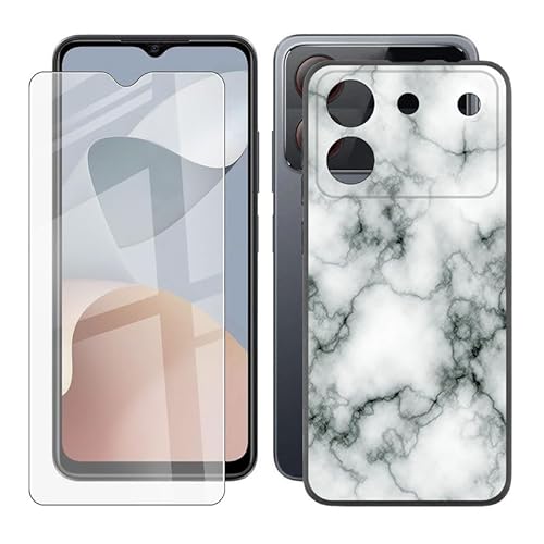 IJTYHF Hülle für ZTE Blade A54 (6.60 Zoll) Cover Cases Silikon Weich TPU Handyhülle Protector Hüllen Black Bumper + Displayschutzfolie Gehärteter Film -Marmor -73 von IJTYHF