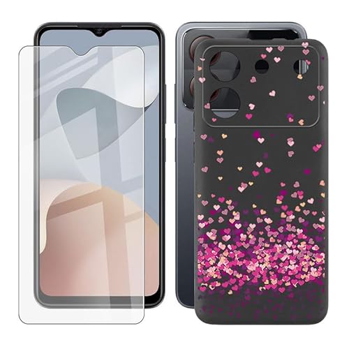 IJTYHF Hülle für ZTE Blade A54 (6.60 Zoll) Cover Cases Silikon Weich TPU Handyhülle Protector Hüllen Black Bumper + Displayschutzfolie Gehärteter Film -Rote Herzen -85 von IJTYHF