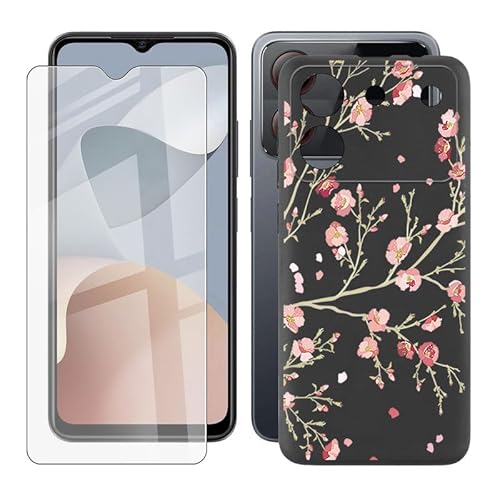 IJTYHF Hülle für ZTE Blade A54 (6.60 Zoll) Cover Cases Silikon Weich TPU Handyhülle Protector Hüllen Black Bumper + Displayschutzfolie Gehärteter Film -blühen von IJTYHF