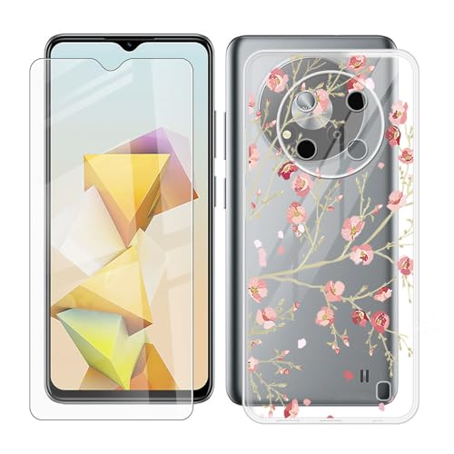 IJTYHF Hülle für ZTE Blade A73 5G (6.52 Zoll) Handyhülle Silikon Weich Phone Case TPU Cover Protector Hüllen Transparent Bumper+ Displayschutzfolie Gehärteter Film -blühen von IJTYHF