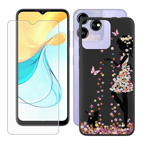 IJTYHF Hülle für ZTE Blade V50S (6.60 Zoll) Handyhülle Silikon Cases Weich Phone Case TPU Cover Protector Hüllen Black Bumper + Displayschutzfolie Gehärteter Film -Katze und Mädchen -49 von IJTYHF
