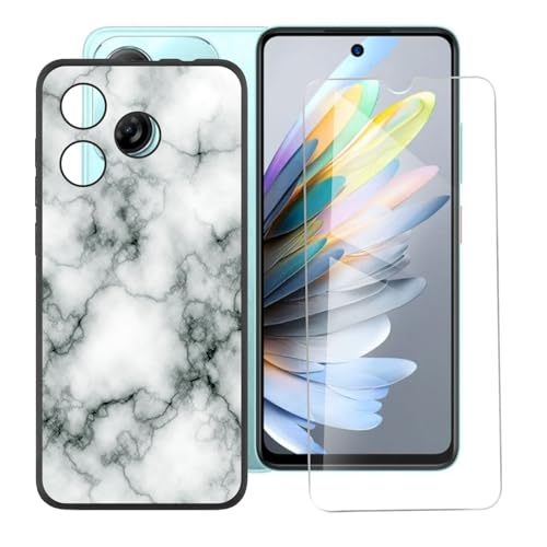 IJTYHF Hülle für zte Blade a75 4G (6.60 Zoll) Handyhülle Silikon Cases Weich Phone Case TPU Cover Protector Hüllen Black Bumper + Displayschutzfolie Gehärteter Film -Marmor -73 von IJTYHF