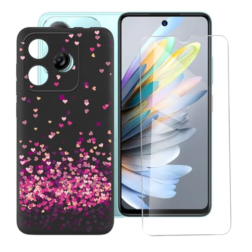 IJTYHF Hülle für zte Blade a75 4G (6.60 Zoll) Handyhülle Silikon Cases Weich Phone Case TPU Cover Protector Hüllen Black Bumper + Displayschutzfolie Gehärteter Film -Rote Herzen -85 von IJTYHF