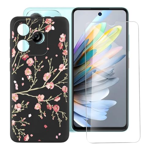 IJTYHF Hülle für zte Blade a75 4G (6.60 Zoll) Handyhülle Silikon Cases Weich Phone Case TPU Cover Protector Hüllen Black Bumper + Displayschutzfolie Gehärteter Film -blühen von IJTYHF