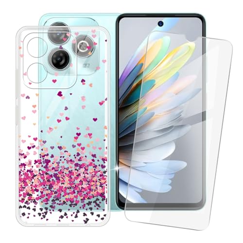 IJTYHF Hülle für zte Blade a75 4G (6.60 Zoll) Handyhülle Silikon Weich Phone Case TPU Cover Protector Hüllen Transparent Bumper+ Displayschutzfolie Gehärteter Film -Rote Herzen -85 von IJTYHF