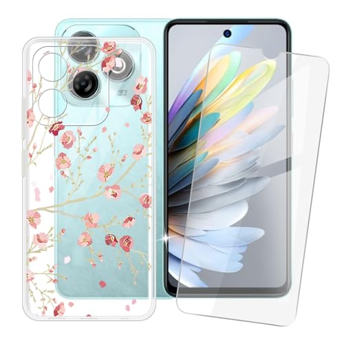IJTYHF Hülle für zte Blade a75 4G (6.60 Zoll) Handyhülle Silikon Weich Phone Case TPU Cover Protector Hüllen Transparent Bumper+ Displayschutzfolie Gehärteter Film -blühen von IJTYHF