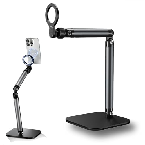 Magnetischer Telefonständer für den Schreibtisch, 360° drehbar mit N52 starker magnetischer Schreibtischhalterung, faltbare Handyhalterung, Ganzmetall für iPhone/Android, kompatibel mit Lichtern von IJYHZKE