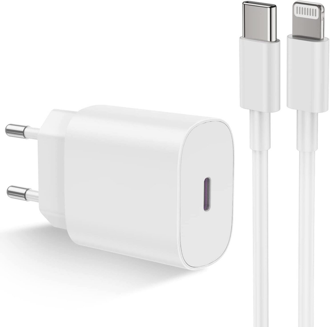 IK-Handelsgruppe Ladegerät + Ladekabel für Apple, Smartphone-Ladegerät (USB Type-C auf Lightning Stecker, Weiß, Netzteil 20 Watt) von IK-Handelsgruppe
