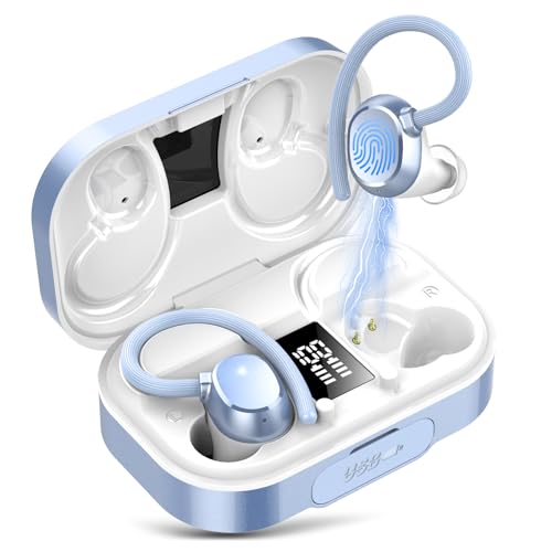 Bluetooth Kopfhörer Sport, In Ear Kopfhörer Kabellos Bluetooth 5.3 Kabellose Kopfhörer mit 4 Mic, 120H Spielzeit, 2024 Neue Weicher Ohrbügel, IP7 Wasserdicht Ohrhörer LED-Anzeige USB-C von IKG