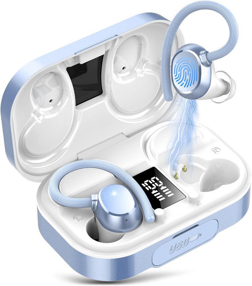 IKG Kabellos Bluetooth 5.3 Ohrhörer LED-Anzeige USB-C In-Ear-Kopfhörer (Kabellose Ohrhörer mit digitalem LED-Display und sportlichem, wasserdichtem Design., mit 4 Mic, 120H Spielzeit, 2024 Neue Weicher Ohrbügel, IP7 Wasserdicht) von IKG