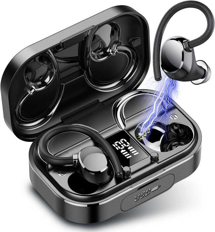 IKG Kabellos Bluetooth 5.3 Ohrhörer LED-Anzeige USB-C In-Ear-Kopfhörer (Schnurlose Kopfhörer mit Bluetooth 5.3 für stabile Verbindung und klaren Sound., mit 4 Mic, 120H Spielzeit, 2024 Neue Weicher Ohrbügel, IP7 Wasserdicht) von IKG