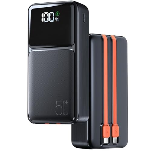 Power Bank 50000mAh mit LED-Anzeige,Powerbank mit 2 Kabeln,Power Bank Schnellladefunktion QC 22,5W & USB C PD20W，5 Ausgänge 2 Eingänge für Camping Outdoor Reisen Tablets Handy von IKHDCYH