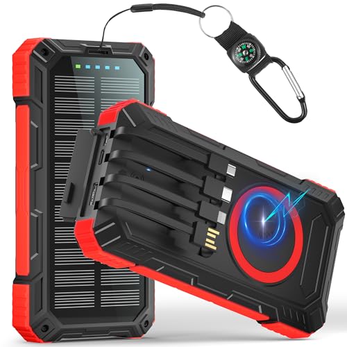 Solar Power Bank 56800 mAh mit kabelloser Ladefunktion, wasserdicht, Lieferung mit 5 Ausgängen, 3 Eingängen, Taschenlampe, Karabiner, Qc 30 W und USB C Pd 20 W für Handys, Tablets Solar Power Bank 56800 mAh mit kabelloser Ladefunktion, wasserdicht, Lieferung mit 5 Ausgängen, 3 Eingängen, Taschenlampe, Karabiner, Qc 30 W und USB C Pd 20 W für Handys, Tablets von IKHDCYH