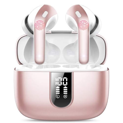 Bluetooth Kopfhörer, In Ear Kopfhörer Kabellos Bluetooth 5.3 mit 50H Tiefer Bass, 2024 Neue Kabellose Kopfhörer Noise Cancelling Earbuds mit 4 ENC Mic, IPX9 Wasserdicht Ohrhörer, USB-C(Elfenbein) von IKT