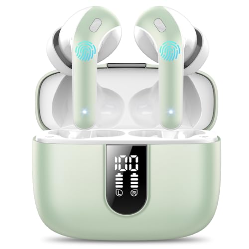 Bluetooth Kopfhörer, In Ear Kopfhörer Kabellos Bluetooth 5.3 mit 50H Tiefer Bass, 2024 Neue Kabellose Kopfhörer Noise Cancelling Earbuds mit 4 ENC Mic, IPX7 Wasserdicht Ohrhörer, Mintgrün von IKT