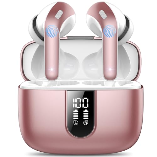 Bluetooth Kopfhörer, In Ear Kopfhörer Kabellos Bluetooth 5.3 mit 50H Tiefer Bass, 2024 Neue Kabellose Kopfhörer Noise Cancelling Earbuds mit 4 ENC Mic, IPX7 Wasserdicht Ohrhörer, Roségold von IKT