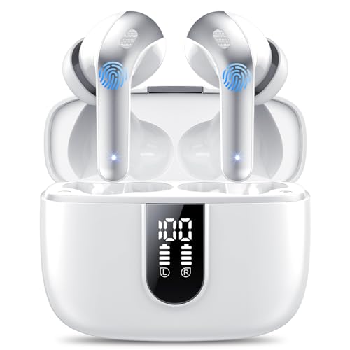 Bluetooth Kopfhörer, In Ear Kopfhörer Kabellos Bluetooth 5.3 mit 50H Tiefer Bass, 2024 Neue Kabellose Kopfhörer Noise Cancelling Earbuds mit 4 ENC Mic, IPX7 Wasserdicht Ohrhörer, Weiß von IKT