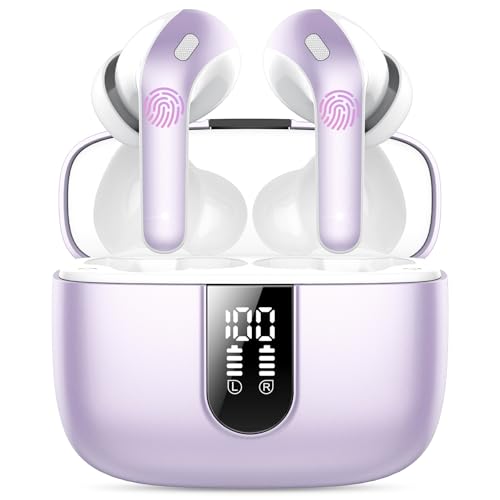 Bluetooth Kopfhörer, In Ear Kopfhörer Kabellos Bluetooth 5.3 mit 50H Tiefer Bass, 2024 Neue Kabellose Kopfhörer Noise Cancelling Earbuds mit 4 ENC Mic, Nouvelle Perle Violette von IKT