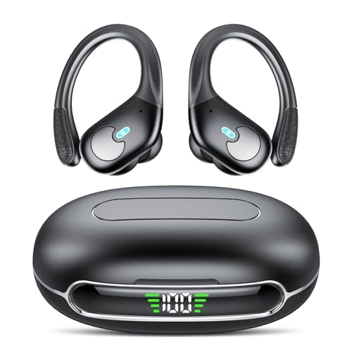 IKT Bluetooth Kopfhörer Sport, Kopfhörer Kabellos Bluetooth 5.3 mit 4 Mics, ENC Noise Cancelling Earbuds, 60 Std Spielzeit, Bassversion 2.0, IPX7 Wasserdicht Kopfhörer mit Ohrhaken(Schwarz) von IKT