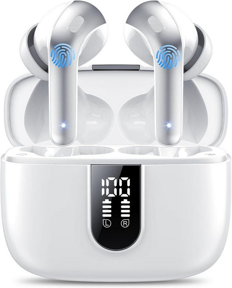 IKT Kabellos Bluetooth 5.3 mit 50H Tiefer Bass, 2024 Neue In-Ear-Kopfhörer (IPX7-Schutz gegen Wasser und Schweiß für sorgenfreies Training und Outdoor-Abenteuer., Noise Cancelling Earbuds mit 4 ENC Mic IPX7 Wasserdicht Ohrhörer USB-C) von IKT