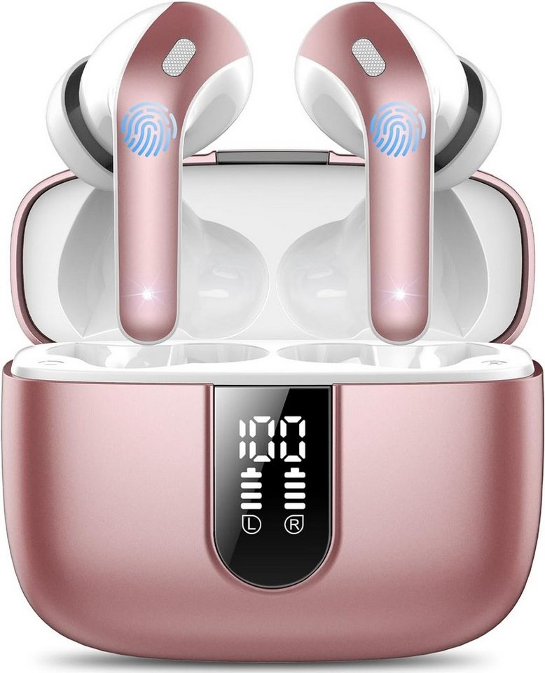 IKT Kabellos Bluetooth 5.3 mit 50H Tiefer Bass, 2024 Neue In-Ear-Kopfhörer (Intelligente Touch-Steuerung für mühelose Bedienung und volle Konzentration., Noise Cancelling Earbuds mit 4 ENC Mic IPX7 Wasserdicht Ohrhörer USB-C) von IKT