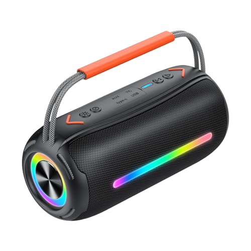 Bluetooth Lautsprecher mit Tragegriff, 40W Musikbox Bluetooth Box mit Dualen Bass-Treibern, IPX7 Wasserdicht, RGB Lichter, TWS Kopplung, AUX, TF Karte, Geeignet Party/Outdoor/Reisen, Schwarz Bluetooth Lautsprecher mit Tragegriff, 40W Musikbox Bluetooth Box mit Dualen Bass-Treibern, IPX7 Wasserdicht, RGB Lichter, TWS Kopplung, AUX, TF Karte, Geeignet Party/Outdoor/Reisen, Schwarz von IKT