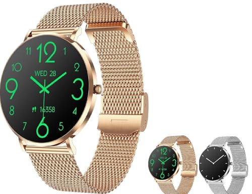 ILESTDG Premium Ware Amory 5 Smartwatch Damen Herren Bestelectronic Das Viele Funktionen im Extra Flachen Design (Gold) von ILESTDG