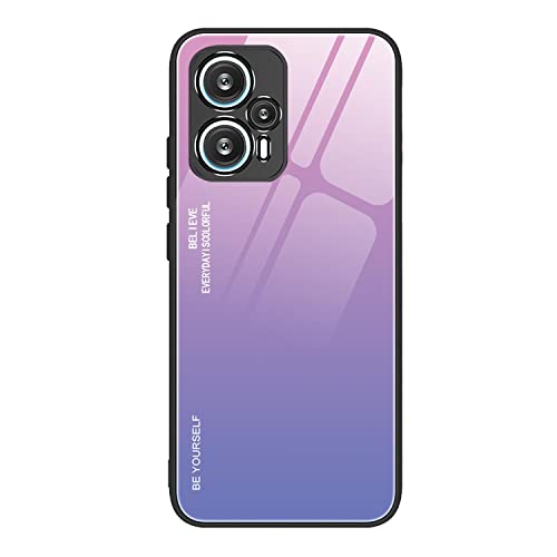 ILING Farbverlauf Glas Hülle für Xiaomi Poco F5 5G, TPU/PC Silikon Schutzhülle Bunt Panzerglas Handyhülle, Stoßfeste TPU Bumper Case (Pink Blau) von ILING