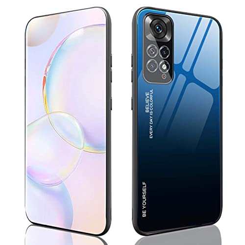 ILING Farbverlauf Glas Hülle für Xiaomi Redmi Note 12 Pro 4G, TPU/PC Silikon Schutzhülle Bunt Panzerglas Handyhülle, Stoßfeste TPU Bumper Case (Elegantes Blau) von ILING