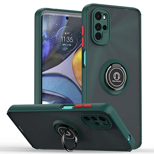 ILING Handyhülle für Motorola Moto G22/Moto E32/Moto E32S, Ultradünne Stoßfeste Durchscheinende Matte Harte PC-Rückseite Hülle, Weich Silikon TPU Bumper Schutzhülle mit Ring Ständer (Dunkelgrün) von ILING