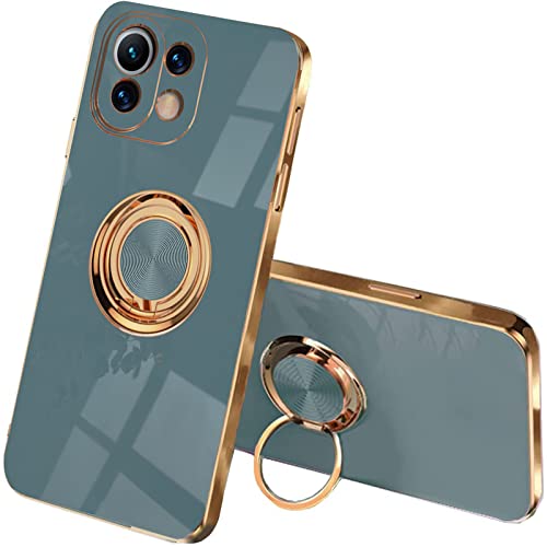 ILING Handyhülle für Xiaomi 11 Lite 5G NE/Xiaomi Mi 11 Lite(4G/5G), Ultradünne Stoßfeste Schutzhülle für Damen, Bunt Silikon Case, Schüzen Sie die Kamera Stoßstange Hülle mit Ringständer (Grau) von ILING