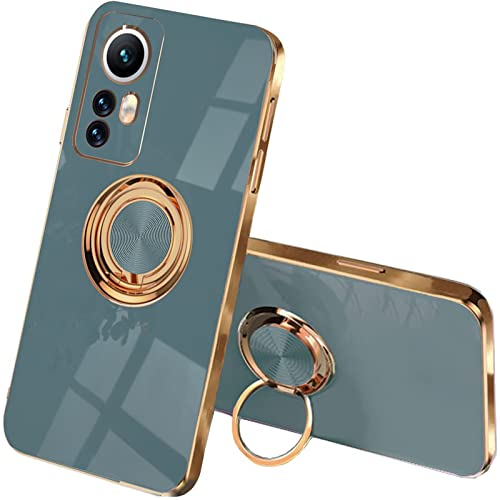 ILING Handyhülle für Xiaomi 12/Xiaomi 12X/Xiaomi 12S, Ultradünne Stoßfeste Schutzhülle für Damen, Bunt Silikon Case, Schützen Sie die Kamera Stoßstange Hülle mit Ringständer (Grau) von ILING