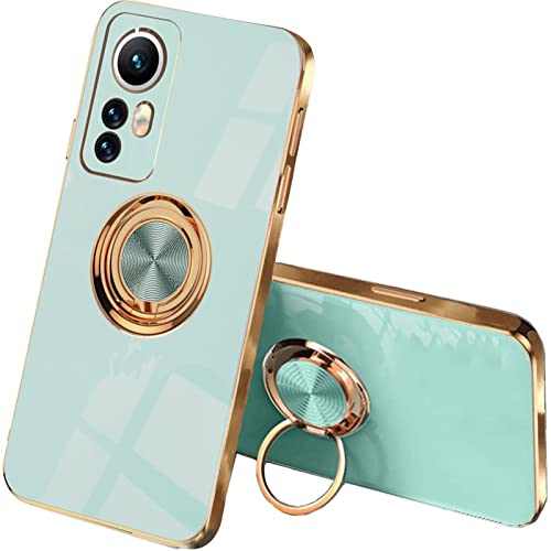 ILING Handyhülle für Xiaomi 12/Xiaomi 12X/Xiaomi 12S, Ultradünne Stoßfeste Schutzhülle für Damen, Bunt Silikon Case, Schützen Sie die Kamera Stoßstange Hülle mit Ringständer (Grün) von ILING