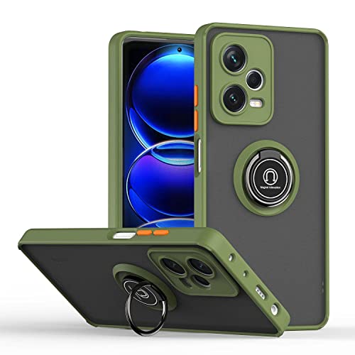 ILING Handyhülle für Xiaomi Redmi Note 12 Pro+ Plus 5G, Ultradünne Stoßfeste Durchscheinende Matte Harte PC-Rückseite Hülle, Weich Silikon TPU Bumper Schutzhülle mit Ring Ständer (Armeegrün) von ILING