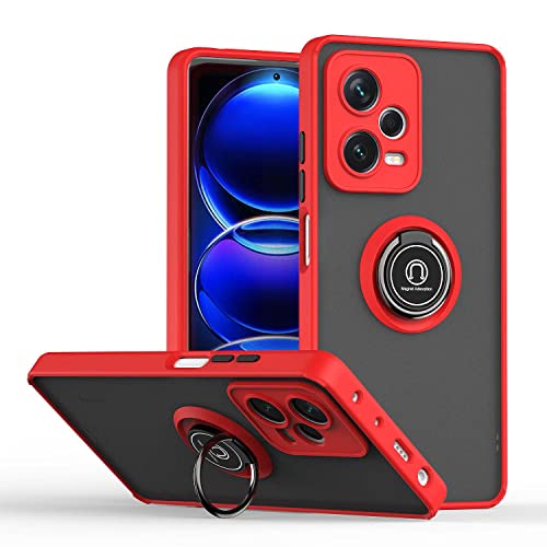 ILING Handyhülle für Xiaomi Redmi Note 12 Pro+ Plus 5G, Ultradünne Stoßfeste Durchscheinende Matte Harte PC-Rückseite Hülle, Weich Silikon TPU Bumper Schutzhülle mit Ring Ständer (Rot) von ILING