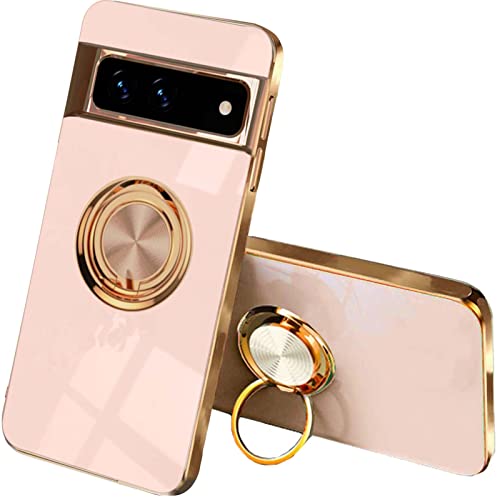 ILING Hülle für Google Pixel 7a, Zweilagig Soft Bunt Silikon Handyhülle mit 360 Grad Ring Halter Schutzhülle TPU Schock Stoßfester Stoßfänger Schöne Dünn Case (Rosa) von ILING