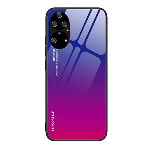 ILING Hülle für Huawei P50 Pro, Bunt Gehärtetes Glas Handyhülle Stoßfeste Kratzfeste Elegant Schutzhülle Ultradünne Case (Blau Rot) von ILING