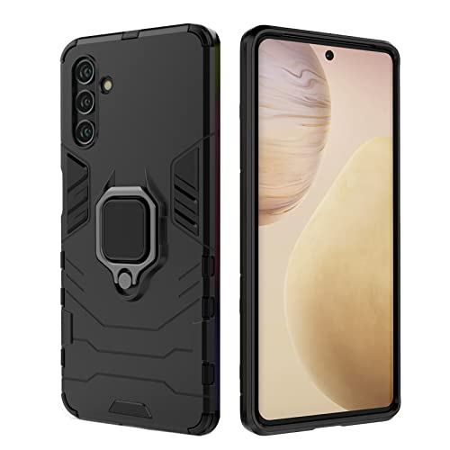 ILING Hülle für Samsung Galaxy A34 5G, TPU&PC StoßFest Case mit Ring Ständer, Schutzhülle Silikon Handyhülle fürs Auto (Schwarz) von ILING