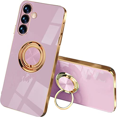 ILING Hülle für Samsung Galaxy A34 5G, Zweilagig Soft Bunt Silikon Handyhülle mit 360 Grad Ring Halter Schutzhülle TPU Schock Stoßfester Stoßfänger Schöne Dünn Case (Violett) von ILING