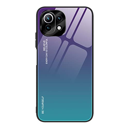 ILING Hülle für Xiaomi 11 Lite 5G NE/Xiaomi Mi 11 Lite 4G/5G, Bunt Gehärtetes Glas Handyhülle Stoßfeste Kratzfeste Elegant Schutzhülle Ultradünne Case (Lila blau) von ILING