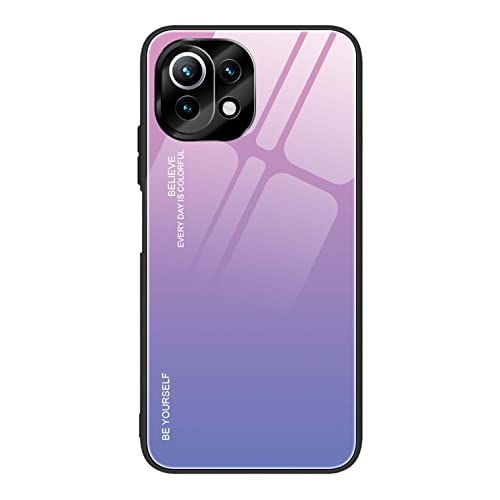 ILING Hülle für Xiaomi 11 Lite 5G NE/Xiaomi Mi 11 Lite 4G/5G, Bunt Gehärtetes Glas Handyhülle Stoßfeste Kratzfeste Elegant Schutzhülle Ultradünne Case (Pink Blau) von ILING
