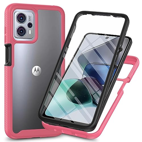 ILING Transparente Hülle für Motorola Moto G13 4G/Moto G23 4G, 360-Grad-Ganzkörper Stoßfest Handyhülle mit Eingebauter Displayschutz, Ultra Dünn PC Schutzhülle (Hellrot) von ILING