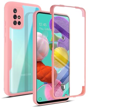 ILING Transparente Hülle für Samsung Galaxy A51 4G, 360-Grad-Ganzkörper Stoßfest Schutzhülle mit Eingebauter Displayschutz, Ultra Dünn Harte PC Silikon TPU Handyhülle (Rosa) von ILING