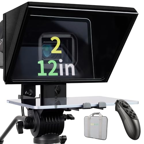 ILOKNZI 12 Zoll anhebbarer Teleprompter mit Bluetooth-Fernbedienung und Teleprompter-APP, mit Strahlteiler 70/30 Glas, unterstützt Kamera-Weitwinkelaufnahmen, Videoaufzeichnung und Live-Streaming von ILOKNZI
